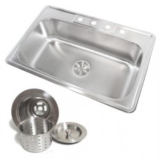 33 Inch Stainless Steel Top Mount Drop in Single Bowl Kitchen Sink with Deluxe Lift Out Strainer - B00EB0MO22